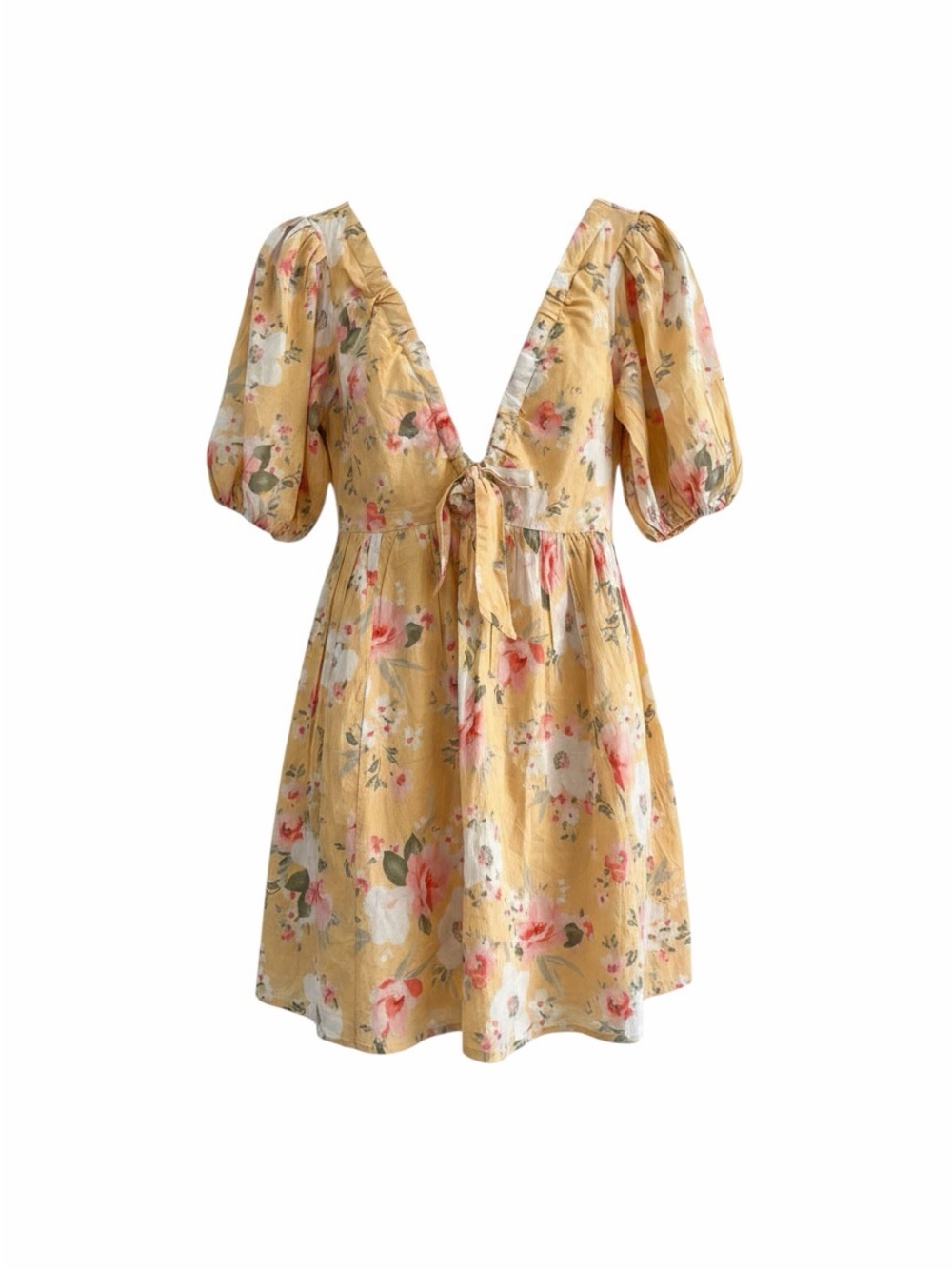S Abercrombie & Fitch Beige Dress with Pink & Green Floral Lining Peek